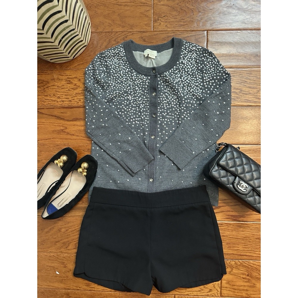 Kate Spade Womens M Grey 100% Wool Silk Lined Sequin Cardigan Sweater Party